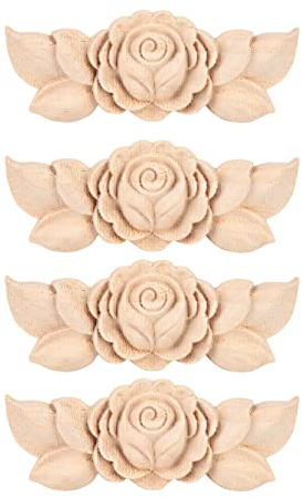 Watris Veiyi 4 Stück Holzornamente, 3.5 * 1.4in Ornamente Für Möbel, Holzblumen Geeignet Für Verschiedene Wohnraumdekorationen