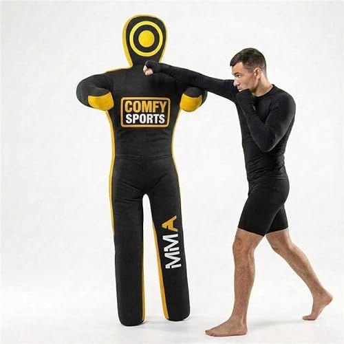 MMA Dummy Judo Grappling Dummy Punching Bag Brazilian BJJ JIU Jitsu Standing Position Dummy Wrestling Martial Arts Boxing Karate Training Dummies - Canvas - UNFILLED (Yellow, 70 (Inch))