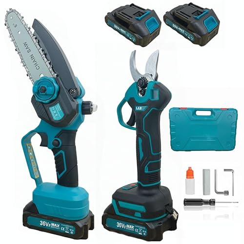 K2 STORE - Set Potatura a Batteria 36V Con Forbici e Motosega a Batteria 6 Pollici, Kit 2 in 1, Cesoie E Mini Motosega Elettriche per Potatura Giardino Rami Arbusti Vigneto