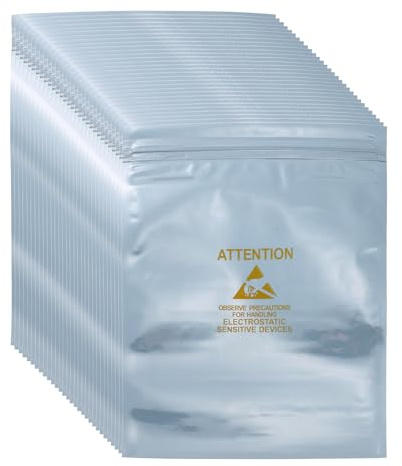 QUARKZMAN 100 Sacchetti Antistatici 5.9 x 7.9 Con Etichette E Sacchetti ESD Richiudibili Per Hard Drive HDD SSD Dispositivi Elettronici Schede Madri, Grigio Argento