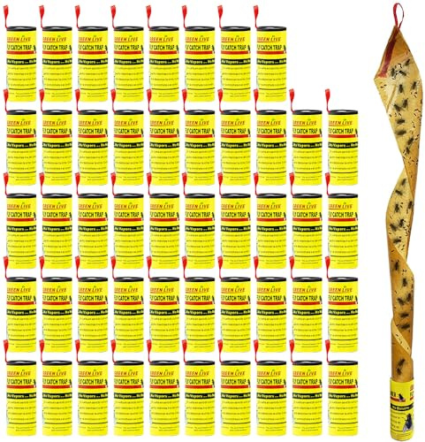48 Stück Fliegenfalle Rollen, Pengrity Gelb Fliegenfalle Klebefalle, Giftfrei Fliegenfänger Gegen Fruchtfliegen Mücken Fliegen Motten, Fruchtfliegenfalle für Innen und Außen