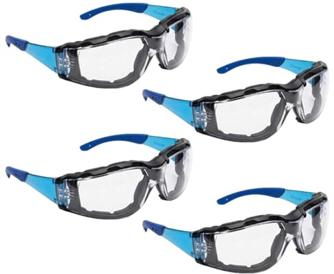 YcsRnn 4 Pairs Safety Glasses for Work, Anti Fog Safety Glasses, Protective Glasses with Blue Temples, 4-Pack Eye Protection Glasses for Various Working Environments