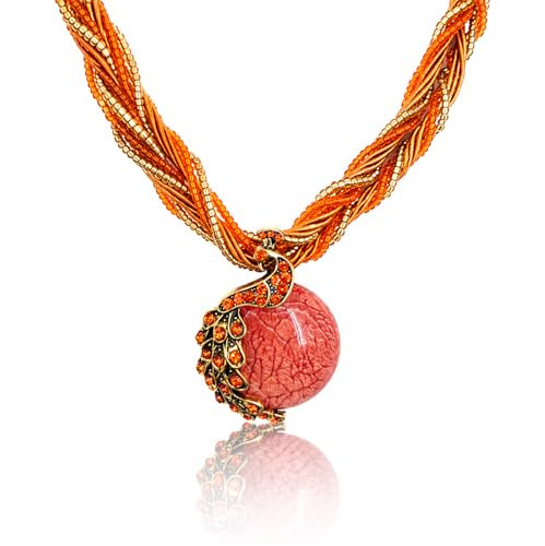 WATEFOER Collana Bohemian Retrò da Donna, Collana con ciondolo vintage in turchese Collana in malachite Gioielli Moda Regali per Natale San Valentino Compleanno (Arancione)