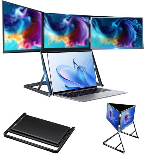 YISHENX Ultraportabel Trippelskärm För Bärbar Dator, 15,6-Tums Hopfällbar HD-Skärm, 100% Srgb, 360° Rotation, Höjdjustering, Svagt Blått Ljus Och Dubbla Högtalare, Med Windows Mac Linux Android