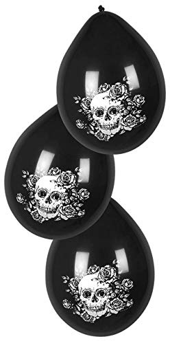 Skelett-Luftballons mit Blumen Halloween-Dekoration 6 Stück schwarz-weiss - Schwarz