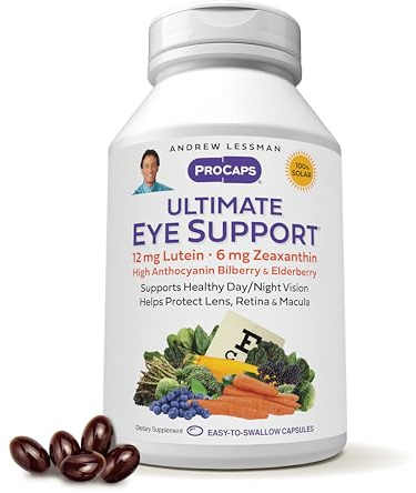 ANDREW LESSMAN Ultimate Eye Support 30 Softgels - 12mg Lutein, 6mg Zeaxanthin, Bilberry, Key Nutrients to Support Eye Health and Promote Healthy Vision. No Additives. Easy to Swallow Softgels