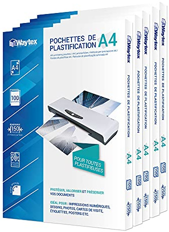 Waytex A78273P500 Laminierfolien, A4, 2 x 75 Mikron, 150 Mikron, glänzend