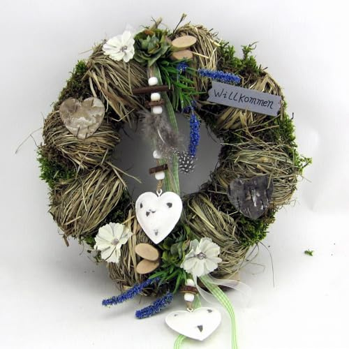 Türkranz Wandkranz Kranz Wanddeko rund mit Herzen ø 28 cm Frühling - Sommer - Herbst Willkommensgruß 314