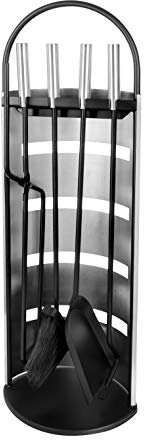 ADGO Set Toolbox Set da Camino Attrezzi da Caminetto Stufa Grill 5 Pezzi: Stand, Poker, Spatola, Spazzola, Pinze, Acciaio Inossidabile Forgiato Metallo Moderno Moderno, Nero Argento