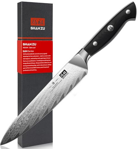 SHAN ZU Allzweckmesser Damastmesser 15cm Damaskus Küchenmesser, 67 Schichten Damaststahl AUS-10 Scharfe Messerklinge Kochmesser mit Geschenkbox