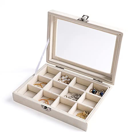 Frebeauty Kleiner Ohrring Organizer mit 12 Fächern, Samt Schmuckkästchen | Schmucktablett Mit Deckel, Verstellbare Trennwände, Samtfutter, Ohrring Organizer, Schubladeneinsatz, Geschenk Für Frauen