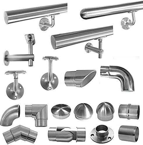 Edelstahl Geländer Handlauf Wand Träger Haltegriff Ø42,4 x 2 mm Einzelteile V2A, Ausführung:160 cm V2A Rohr 42.4x2mm