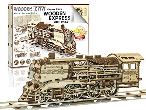 WOODEN.CITY Express aus Holz mit Schienen, 3D-Puzzle - Laserschnitt, Holzpuzzle Erwachsene, Geburtstagsgeschenk für Jugendliche und Erwachsene, Bürogeschenke, Geschenke für den Chef, Freunde
