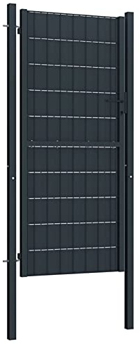 Zauntor, PVC und Stahl, 100x164 cm, Anthrazit, mit Pfosten und Scharnieren, für Garten oder Terrasse