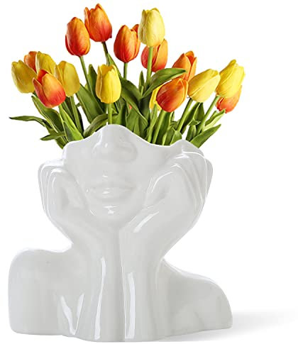 CEMABT Vaso per il viso, per la scrivania e il corpo in ceramica a forma femminile, ideale per la scaffalatura, decorazione moderna da tavolo, semi-faccia vaso (stile-C)