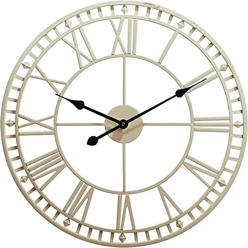 ATAAY Large 60cm Wall Clock, Outdoor Garden Weatherproof Roman Numeral Quartz Clock, Indoor Living Room Wall Decoration Mute Wall Clock Without Tick Battery-powered Metal Skeleton