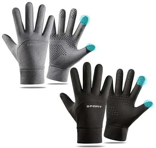 YUANQIAN 2 Paar Winterhandschuhe für Herren und Damen mit Touchscreen-Funktionalität, wasserabweisend, perfekt für Aktivitäten bei kaltem Wetter und Outdoor-Sport, Schwarz und Grau, Schwarz & Grau, XL