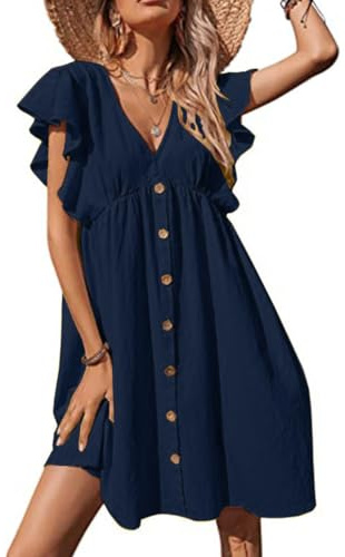 Robe Ete Femme Cotton en Line Mi Longue Femmes T-Shirt Robe de Travail Chic et Elegant Décontractée Robe Cotton en Line Col en V Ete Pas Cher Grande Taille Robe Rétro Maxi