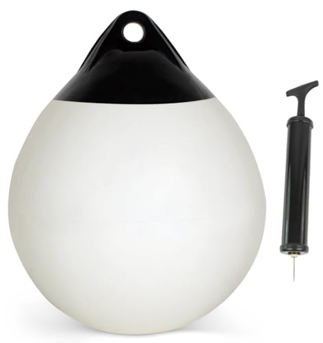 VEITHI 1 Pack 15 x 18 in White Mooring Buoy Boat Buoy Balls Anchor Buoy Float Round Boat Fenders,Vinyl Inflatable Anchor Ball for Boat with Pump,Large Dock Bumpers for Lake/Anchoring/Marker