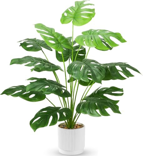 Monstera Kunstpflanze im Topf 18 Zweige, 71cm Tropische Monstera für Zuhause, Boden, Wohnzimmer, Dekoration Palme Pflanze Künstlich (Gebogene Stiele geradeziehen.)