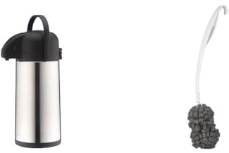 alfi PUMPKANNE TT 2,5 Liter, Getränkespender aus mattiertem Edelstahl & 0094010040 Kannenreiniger cleanFix, 40 cm, Speziell geformte Mircroschaunbürste