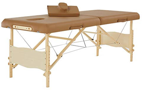 CAFIEDR Spa-Tische, tragbare 2-teilige Massageliege, Breite 71 cm, 5 cm Dicke Matratze, Reiki-Schaumstoff, überlegener Komfort, Deluxe, robuste Tragetasche (braun)