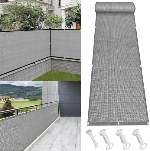 Balkon Sichtschutz Ohne Bohren 120 x 500 cm HDPE Gewebe, Uv-Schutz, Wetterfest Sichtschutzmatte Balkonbespannung mit Kabelbinder für Garten Balkon Terrasse, Grau