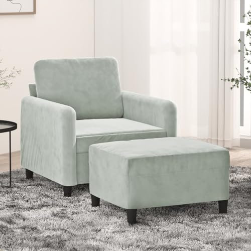 ShGaxin Sessel mit Hocker Hellgrau 60 cm Samt, Fernsehsessel, Kinosessel, Lesesessel, Tv Sessel, Ohrensessel, Armsessel, Seselstuhl Wohnzimmer - 3201164