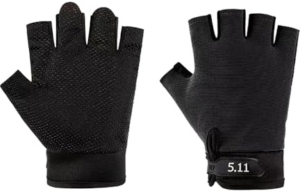 BrightGlow Kids Sports, guanti da ciclismo a mezza dita, guanti tattici, antiscivolo, per bambini, camuffamento, palestra, allenamento, fitness, arrampicata, Nero , L