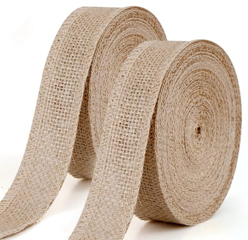 GXFCING Juteband 2,5 cm brett, 20 meter burlap presentband, vintage dekorband juteband för presentförpackning, gör-det-själv-hantverk, bröllopsdekoration, juldekoration, bukett dekoration