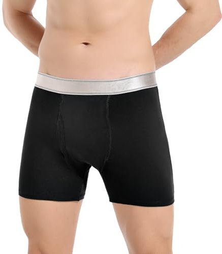 Inkontinenz-Boxershorts für Herren, Waschbare Schutzhose mit 150 ml Saugfähigem Urinvolumen, Auslaufsichere Unterwäsche, Wiederverwendbar, Baumwolle, Weich (Schwarz, L)