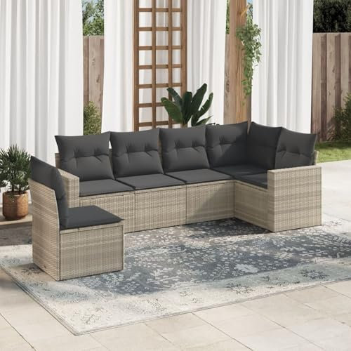 Juroupi 6-TLG. Garten-Sofagarnitur mit Kissen Gartengarnitur GartenmöBel Set Lounge MöBel Outdoor Lounge GartenmöBel Hellgrau Poly Rattan - 3219022
