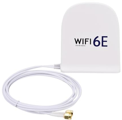 Bingfu WiFi 6E Antenna Tri-Band 2.4GHz 5GHz 6GHz MIMO RP-SMA Male Magnetic Base 8dBi White Antenna with 6.5ft Cable for WiFi Router Wireless Network Card PC Motherboard PCI PCIe Card Security Camera