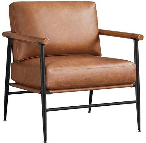 Yaheetech Poltrona da Salotto in Finta Pelle Poltrocina Imbottita Struttura in Metallo Sedia con Braccioli Cuscino Allentato per Soggiorno Camera da Letto Lettera 69,5 × 76 × 82 cm Marrone Retrò