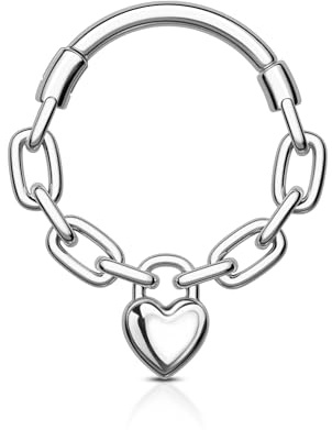 Agrewd Heart Chain Septum Piercing Jewellery Surgical Steel Nose Rings Hoop 16G Septum Ring Daith Helix Tragus Cartilage Lip Nose Piercing Jewellery Silver 8MM for Women Girls