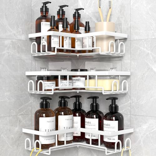 Diwoker Duschablage Ohne Bohren Ecke - Rostfreier Duschregal Badezimmer Organizer Shampoo Halterung für Dusche (Weiß - 3 Stück)