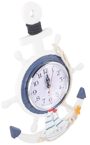 TOPBATHY Mediterranean Style Nautical Wall Clock with Anchor and Ship Wheel Design Silent Ticking for Bedroom Living Room Kitchen Seaside Themed Rudder Decor for Home