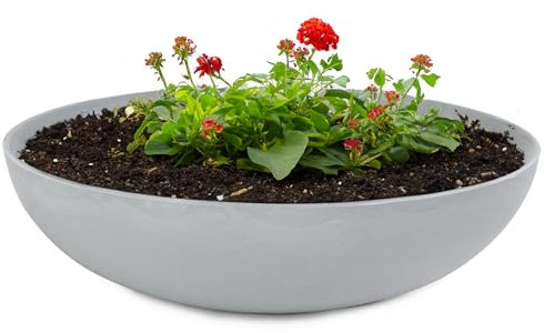 matches21 Pflanzschale für draußen - große Vintage Dekoschale hell-grau marmoriert als Blumentopf Pflanztopf - Schale in 45 x 13 cm als Garten Vogeltränke Balkon-Deko oder Friedhof Grabschale