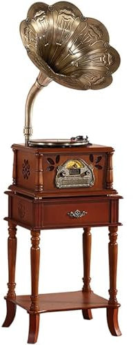 LIULIQ Tocadiscos Retro Vintage, Tocadiscos De Vinilo De Madera Maciza De 3 Velocidades con Mando a Distancia Inteligente Y Conectividad Bluetooth, Reproductor De CD, Radio, FM, MP3 Grabación USB