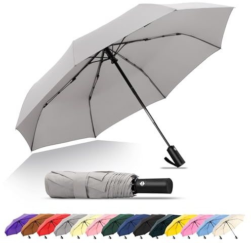SoulRain Compact Windproof Travel Umbrella - Small, Mini Folding Parasol Kring Buckle. for Backpacks and Cars, Offering Sun & UV Protection(Grey)