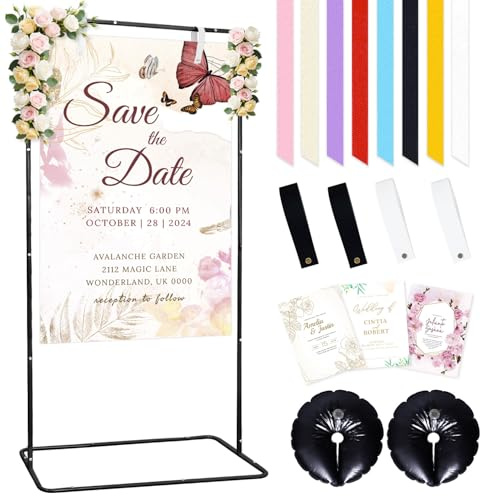 FUHSY Wedding Sign Holder 172x81x40cm Black Metal Welcome to Our Wedding Sign Holder for Seating Charts Floor Easel Stand to Welcome Guests Heavy Duty Easel Stand for Reception Signs Poster Display