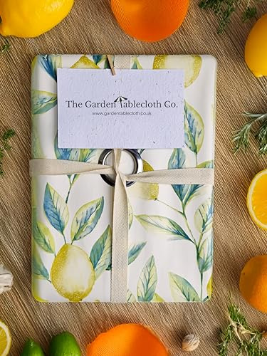 The Garden Tablecloth Co. Amalfi Lemon Round Tablecloth with Parasol Hole – 140 cm – Waterproof Wipe Clean PVC Outdoor Table Cover – Lemon Print Garden Tablecloth