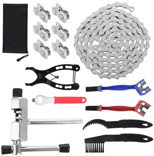 LOPYXBR 6/7/8 Bike Chain Tool Sets, 116 Links (1/2x3/32) with Bicycle Chain Repair Tools, Cleaning Brush & Bicycle Link Plier, Link Repair, Bike Chains Removal Tool for 6/7/8 Speed Chains,Biking Gear