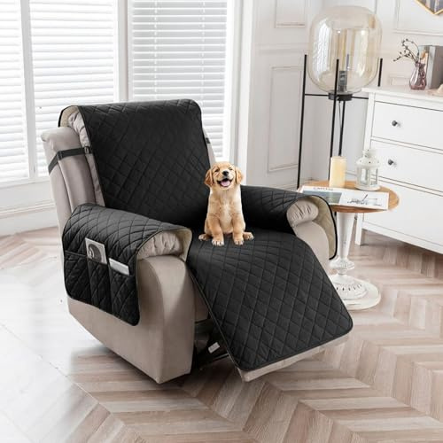 AHSBND Sesselschoner Sesselauflage Sesselbezug Fernsehsessel Schutzbezug: Sesselüberwurf Sessel überzug für Relaxsessel mit Taschen für Zuhause mit Hund (Schwarz)