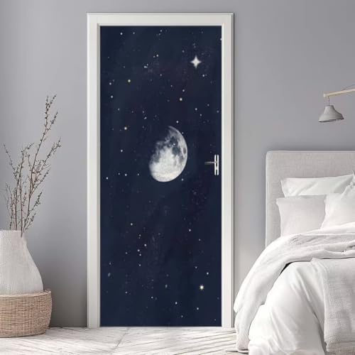 Türtapete Selbstklebend Türaufkleber Mond Nacht Türfolie 86x200 cm 3D Fototapete Türposter PVC Wasserfest Türbilder Wandtattoo für Schlafzimmer Bad Wohnzimmer Tür Dekoration Poster Tapete -DS1624