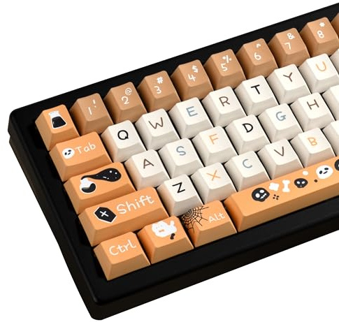 TIMSEKER Halloween Theme Orange PBT Keycap, Cherry Profile Cute Key Cap for Mechanical Gaming Keyboard, Dye Sublimation, 130 Keys