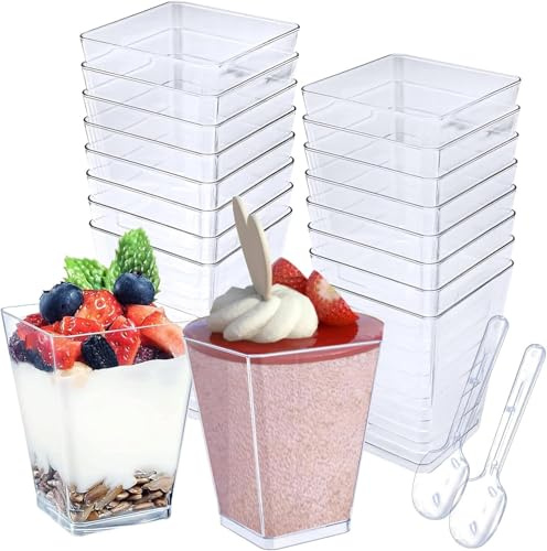 Cisolen 25 stycken dessertglas med skedar, dessertbägare på 160 ml, återanvändbara runda dessertskålar, transparenta dessertbägare för mousse, tårta, glass, yoghurt, pudding