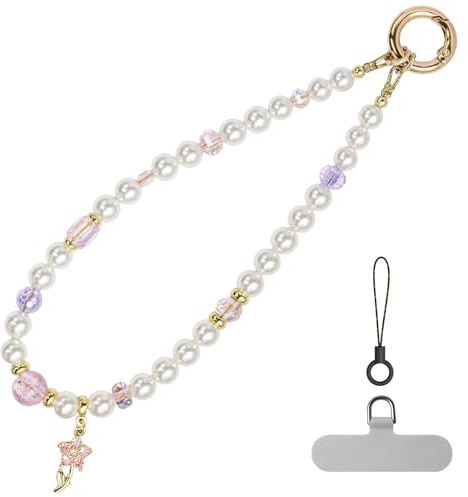 pcgaga Designed Pearl Beaded Phone Charm Wrist Strap, Handmade Anti-Theft Bracelet Straps, Detachable Wrist Chain Lanyard for Mobile Phone Accessories, Keychain, Women's Gifts