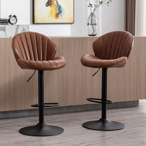 Ya-Home Tabourets de Bar Pivotants en Cuir PU Lot de 2, Marron