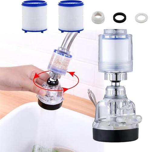 Filtro de Grifo Cocina 360° Giratorio, Purificador de Agua con 2 Filtros, 3 Modos Ajustables Antisalpicaduras, Ahorrador de Agua Universal